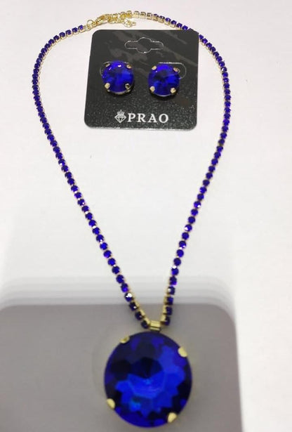 Gold Plated Blue Crystal Necklace & Earring Set
